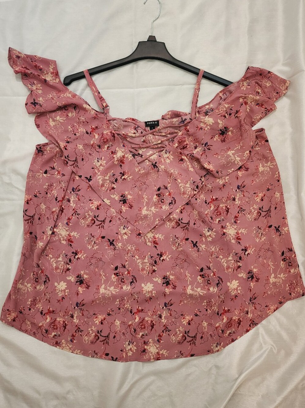 Torrid Pink Floral Ruffle Cold-Shoulder Blouse